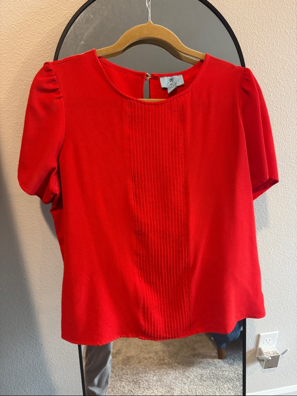 CeCe Red Short-Sleeve Pintuck Front Blouse - Women